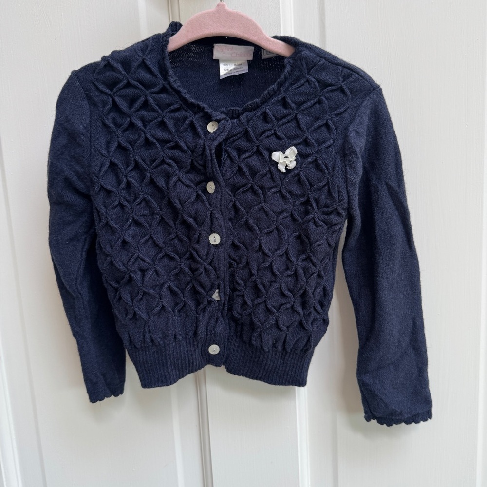 My First Chicco 2T Girls Blue Cable Knit Sweater Cardigan with Ribbed Trim